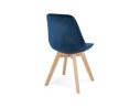 Chaise en velours bleu JOE avec structure en bois naturel