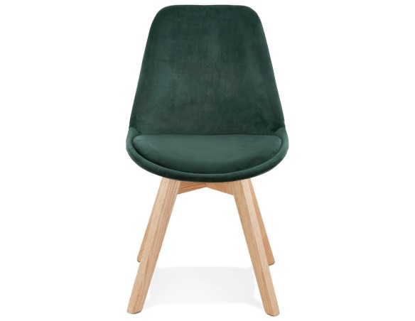 Chaise en velours vert JOE avec structure en bois naturel