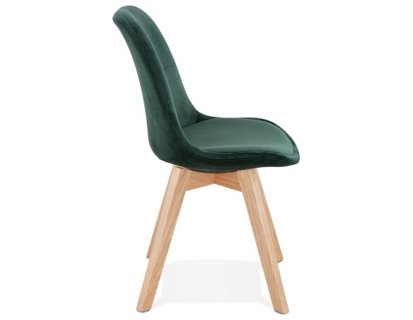 Chaise en velours vert JOE avec structure en bois naturel