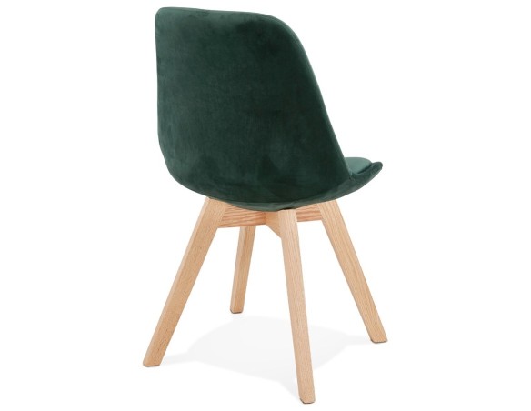Chaise en velours vert JOE avec structure en bois naturel