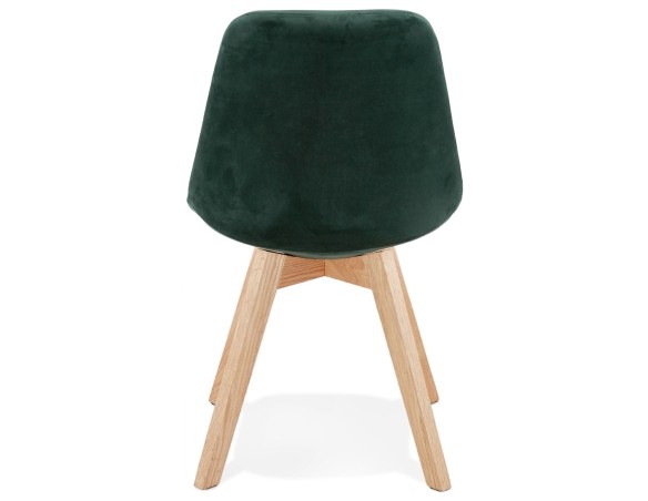 Chaise en velours vert JOE avec structure en bois naturel