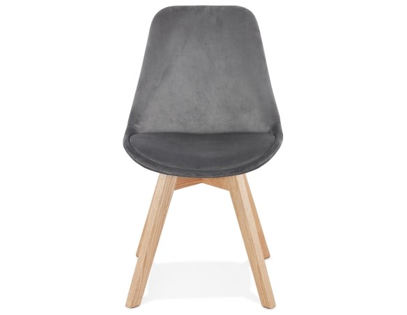 Chaise en velours gris JOE avec structure en bois naturel