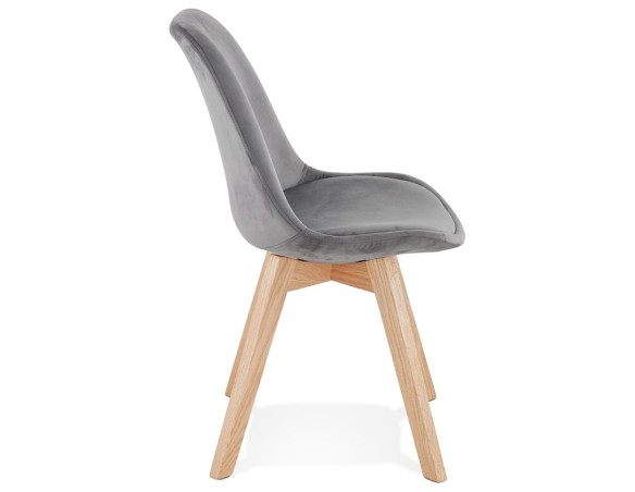 Chaise en velours gris JOE avec structure en bois naturel