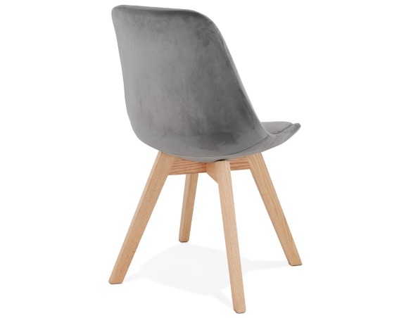 Chaise en velours gris JOE avec structure en bois naturel