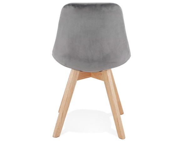 Chaise en velours gris JOE avec structure en bois naturel