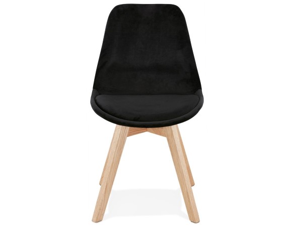 Chaise en velours noir JOE avec structure en bois naturel