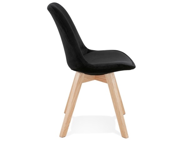 Chaise en velours noir JOE avec structure en bois naturel