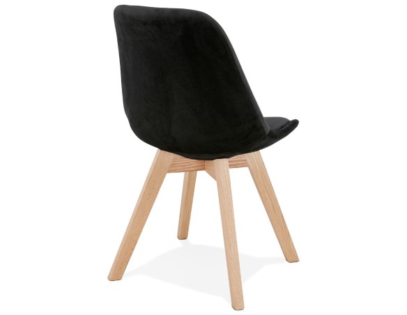 Chaise en velours noir JOE avec structure en bois naturel