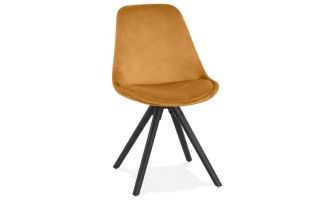 CH04410MUBL 5404028318676 Chaise vintage RICKY en velours moutarde et pieds en bois noir