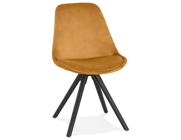 CH04410MUBL 5404028318676 Chaise vintage RICKY en velours moutarde et pieds en bois noir