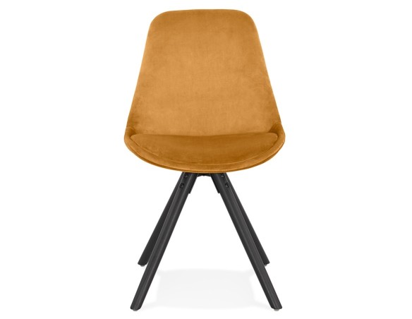 Chaise vintage RICKY en velours moutarde et pieds en bois noir