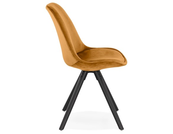 Chaise vintage RICKY en velours moutarde et pieds en bois noir