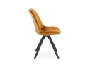 Chaise vintage RICKY en velours moutarde et pieds en bois noir
