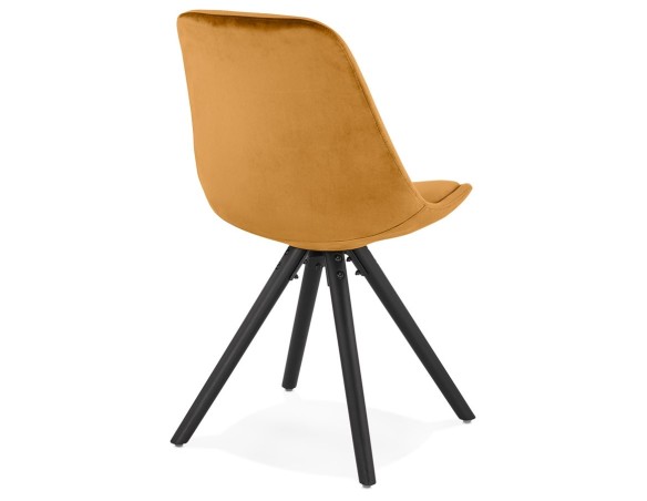 Chaise vintage RICKY en velours moutarde et pieds en bois noir