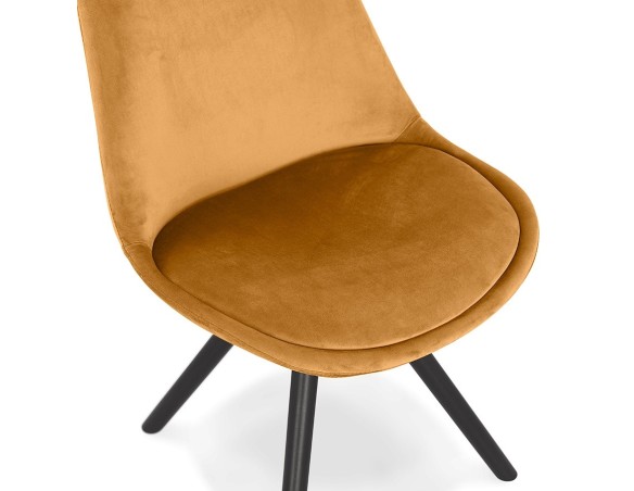 Chaise vintage RICKY en velours moutarde et pieds en bois noir