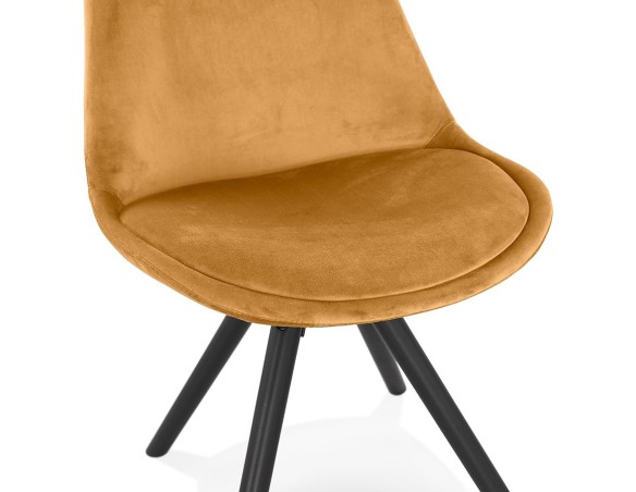 Chaise vintage RICKY en velours moutarde et pieds en bois noir
