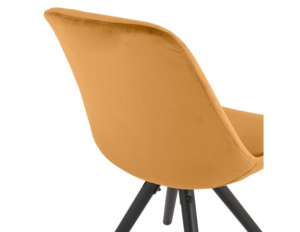 Chaise vintage RICKY en velours moutarde et pieds en bois noir
