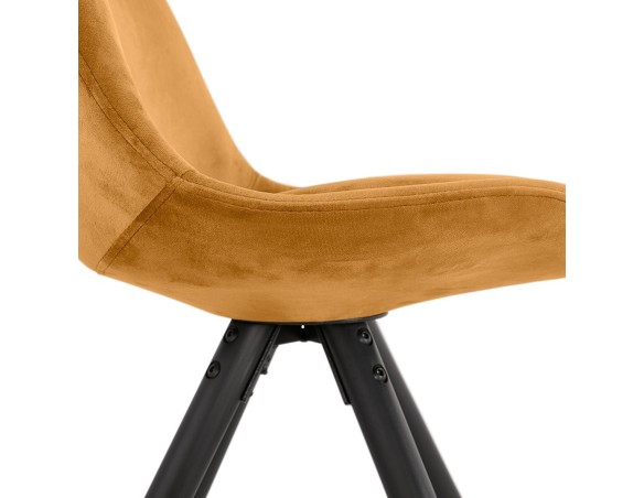 Chaise vintage RICKY en velours moutarde et pieds en bois noir