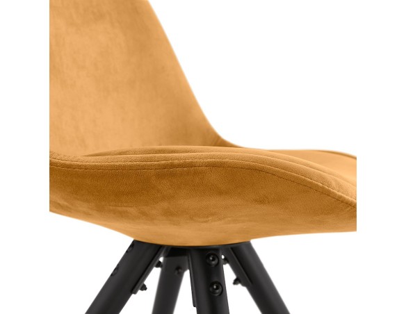 Chaise vintage RICKY en velours moutarde et pieds en bois noir