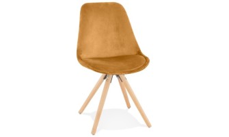 CH04420MUNA 5404028318690 Chaise vintage RICKY en velours moutarde et pieds en bois naturel