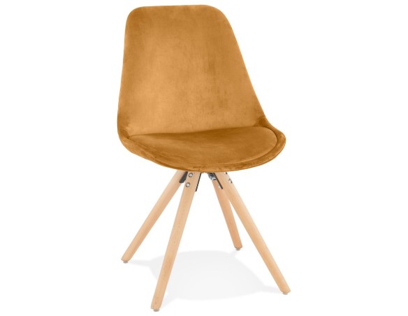 CH04420MUNA 5404028318690 Chaise vintage RICKY en velours moutarde et pieds en bois naturel