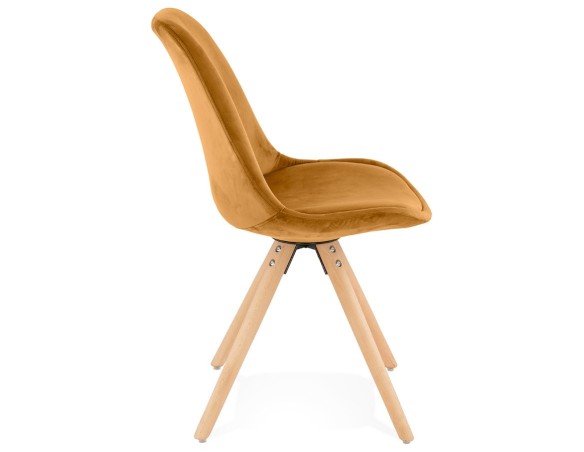 Chaise vintage RICKY en velours moutarde et pieds en bois naturel