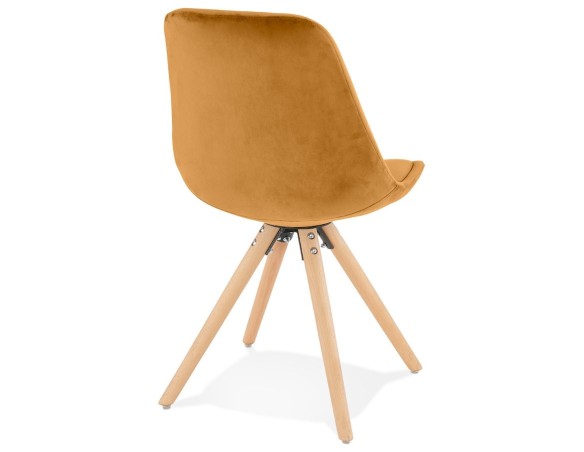 Chaise vintage RICKY en velours moutarde et pieds en bois naturel