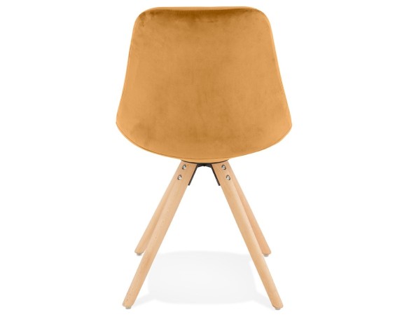 Chaise vintage RICKY en velours moutarde et pieds en bois naturel