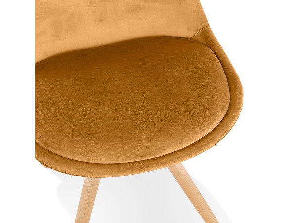 Chaise vintage RICKY en velours moutarde et pieds en bois naturel