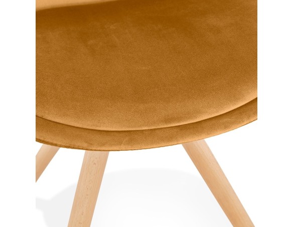 Chaise vintage RICKY en velours moutarde et pieds en bois naturel