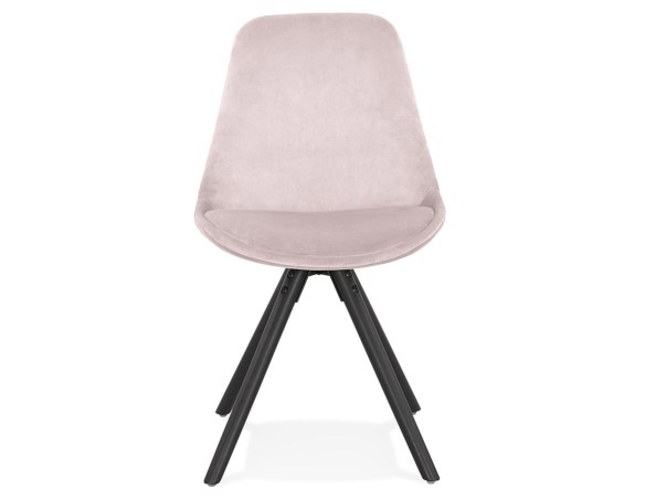 Chaise vintage RICKY en velours rose et pieds en bois noir