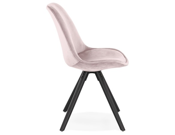 Chaise vintage RICKY en velours rose et pieds en bois noir