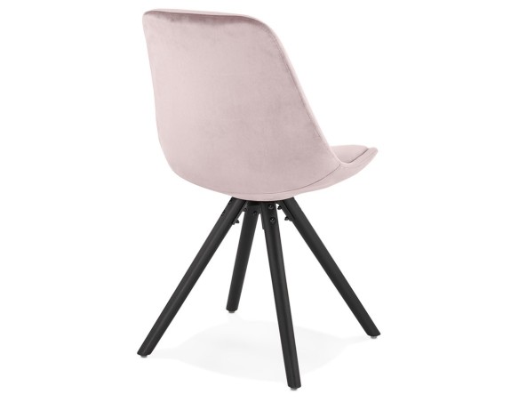 Chaise vintage RICKY en velours rose et pieds en bois noir