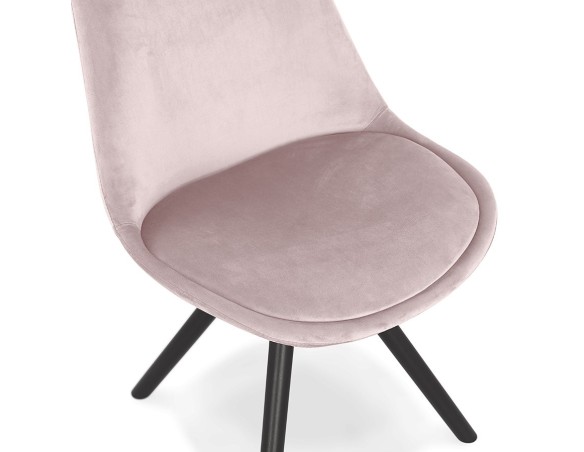 Chaise vintage RICKY en velours rose et pieds en bois noir