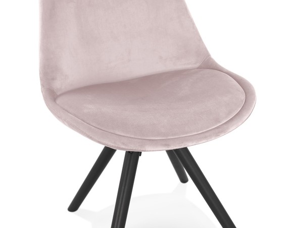 Chaise vintage RICKY en velours rose et pieds en bois noir