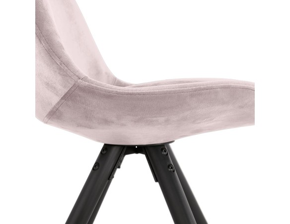 Chaise vintage RICKY en velours rose et pieds en bois noir