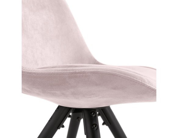 Chaise vintage RICKY en velours rose et pieds en bois noir