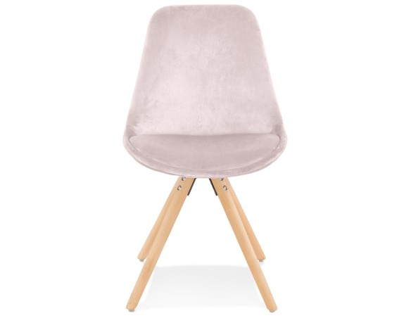 Chaise vintage RICKY en velours rose et pieds en bois naturel