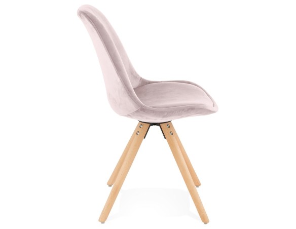 Chaise vintage RICKY en velours rose et pieds en bois naturel