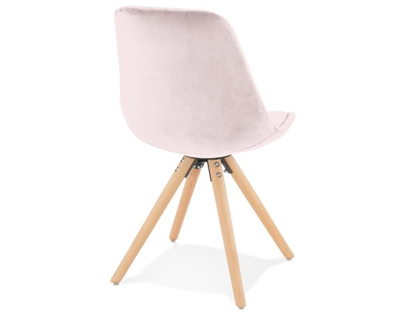 Chaise vintage RICKY en velours rose et pieds en bois naturel