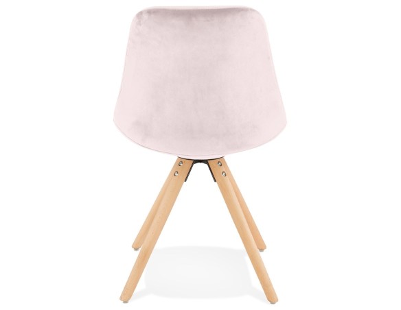 Chaise vintage RICKY en velours rose et pieds en bois naturel