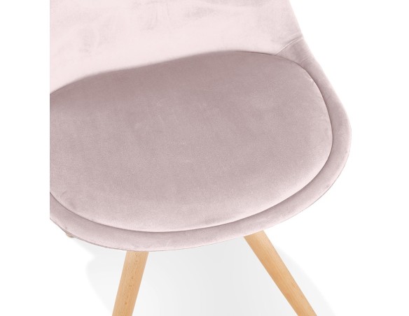 Chaise vintage RICKY en velours rose et pieds en bois naturel