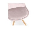 Chaise vintage RICKY en velours rose et pieds en bois naturel