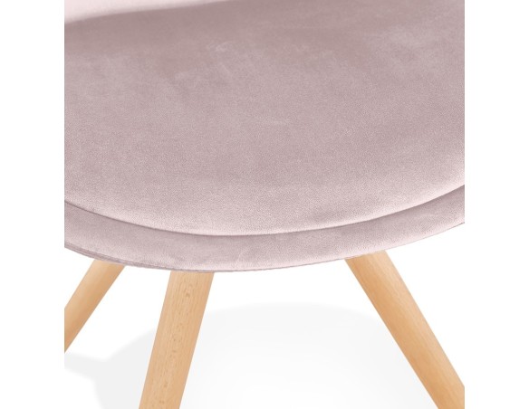 Chaise vintage RICKY en velours rose et pieds en bois naturel