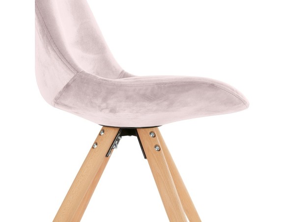 Chaise vintage RICKY en velours rose et pieds en bois naturel