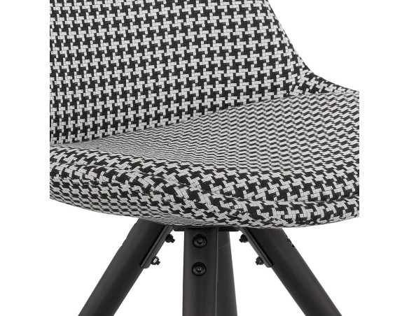 Chaise vintage RICKY en tissu pied de poule et pieds en bois noir