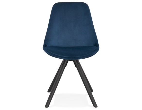 Chaise vintage RICKY en velours bleu et pieds en bois noir