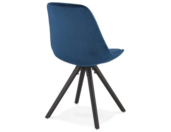 Chaise vintage RICKY en velours bleu et pieds en bois noir