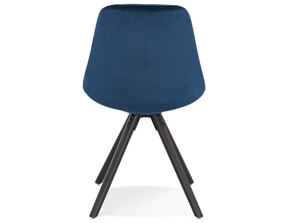 Chaise vintage RICKY en velours bleu et pieds en bois noir