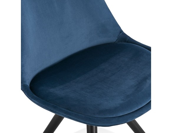Chaise vintage RICKY en velours bleu et pieds en bois noir